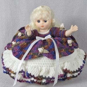 Handmade Crochet Vintage Bed Doll – Variegated Purple & White New LARGE